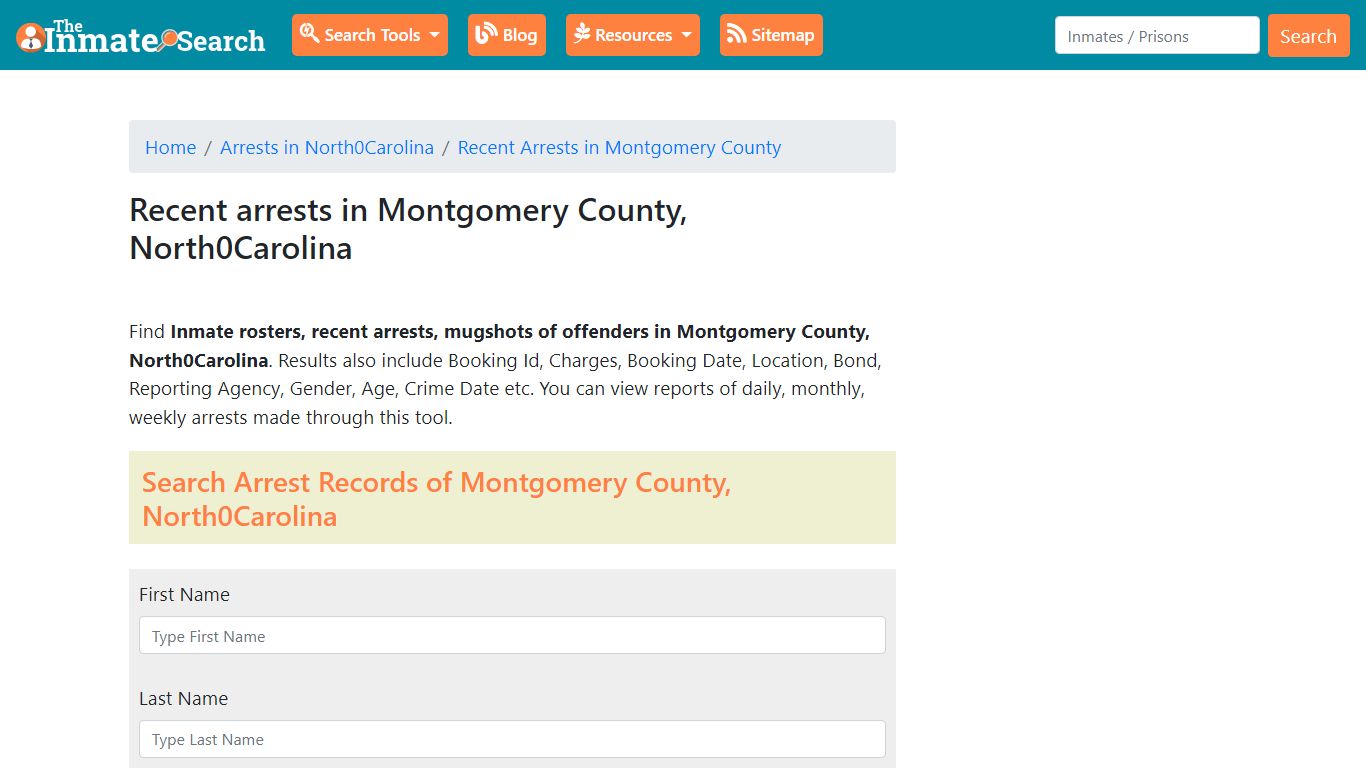 Recent arrests in Montgomery County, North Carolina