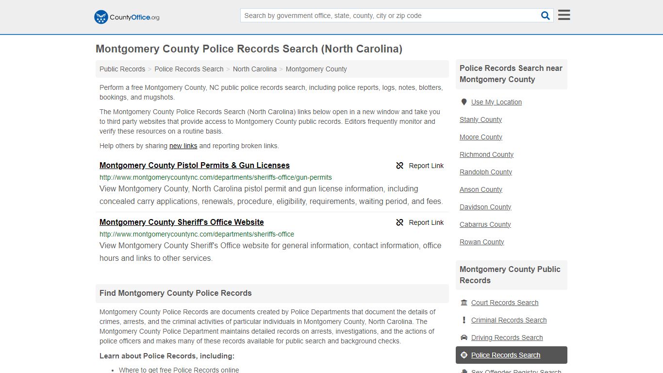 Police Records Search - Montgomery County, NC (Accidents & Arrest Records)